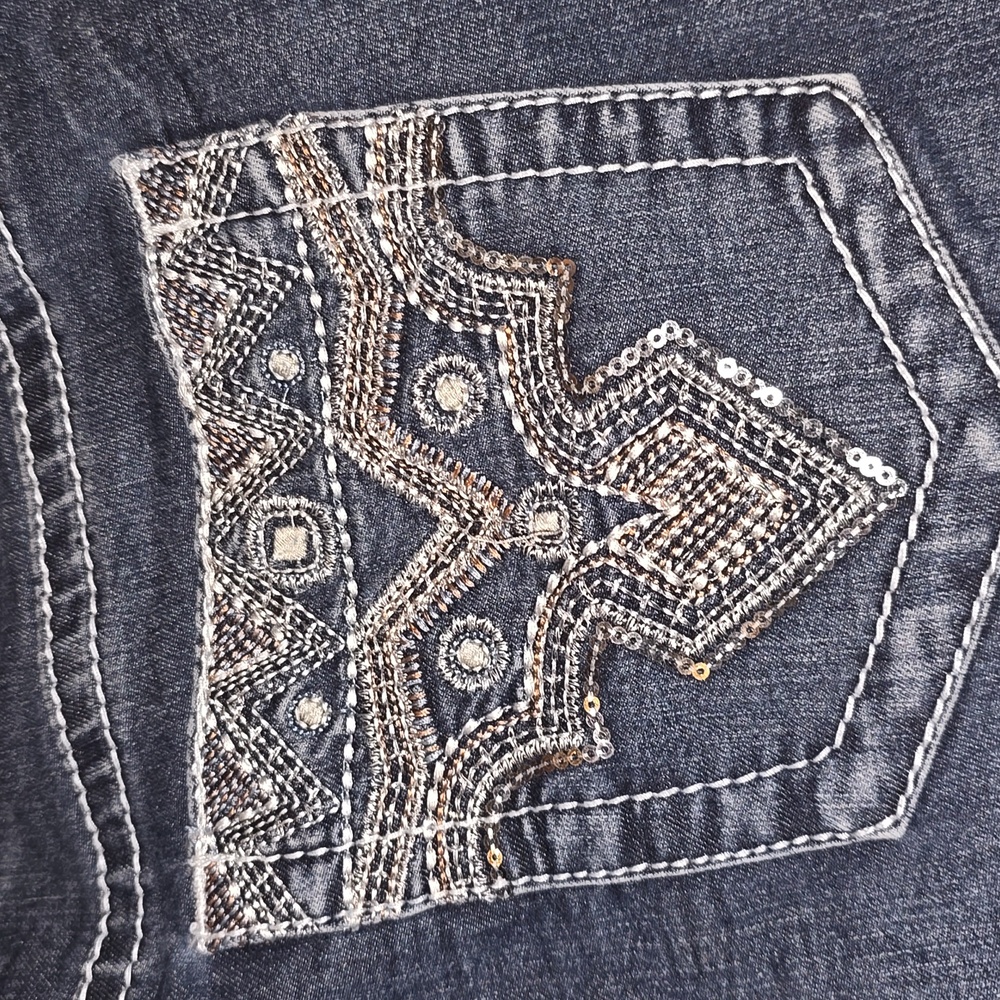 Rhythm In Blues Denim Jeans Women's Size 12 Short Embellished Pockets Bootcut - Picture 4 of 7